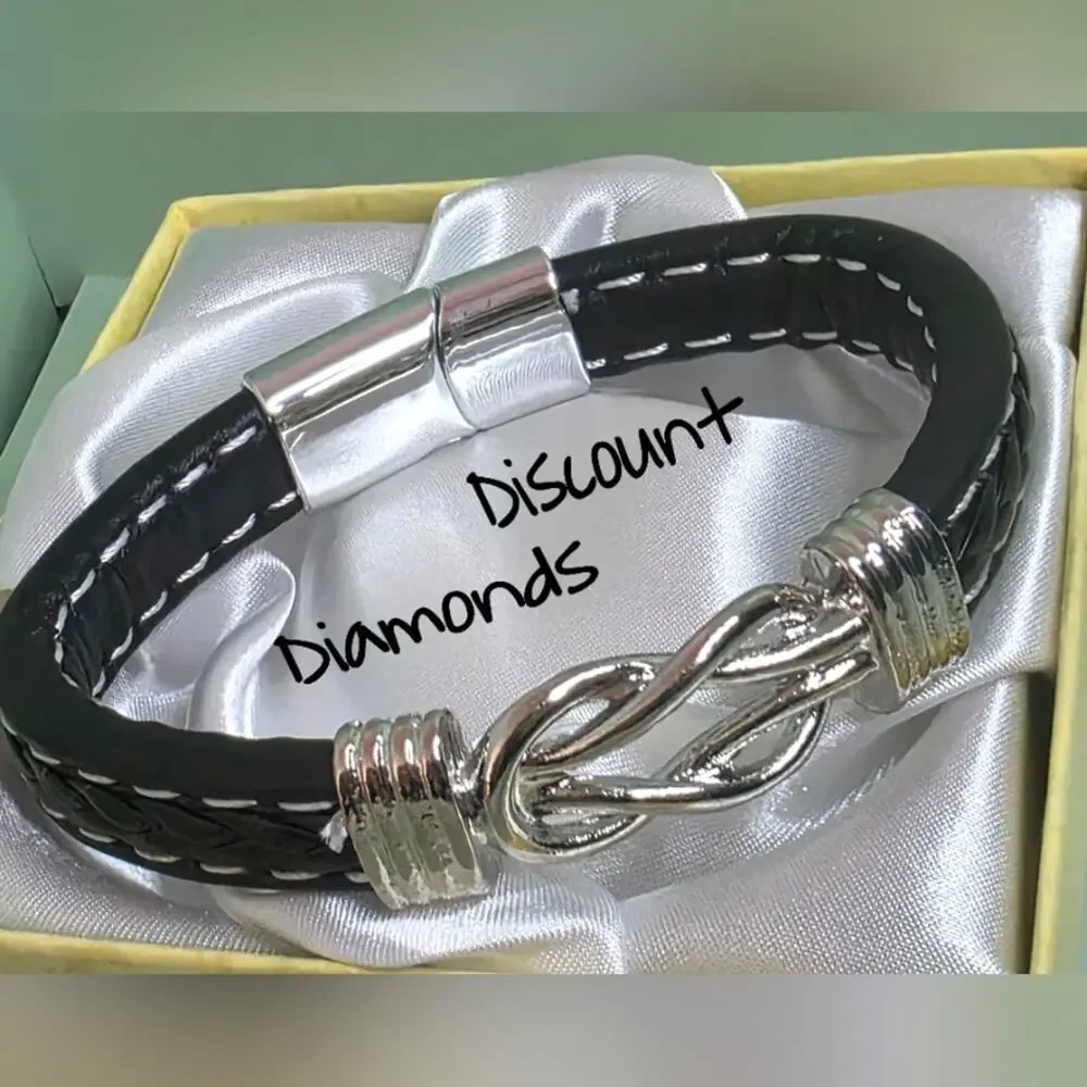 Black Titanium Genuine Black Leather Titanium Stainless Steel